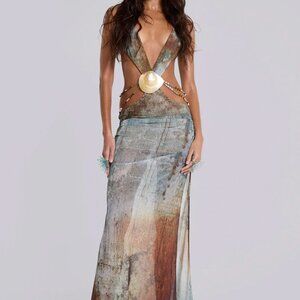 Jaded London Vida Backless Maxi Dress With Shell Trim in Marine